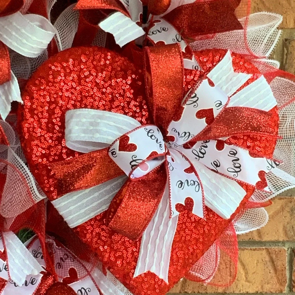 Red and White Heart Wreath